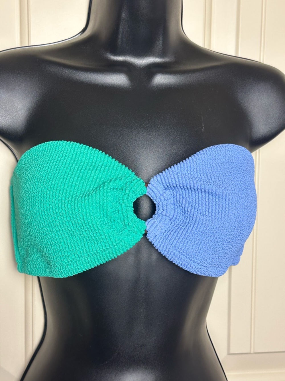 J.Crew Colorblock Bandeau Bikini Set Blue Green O-Ring Top L Bottom M - Picture 2 of 16